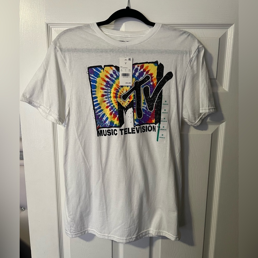 White MTV tie-dye logo medium tshirt NEW